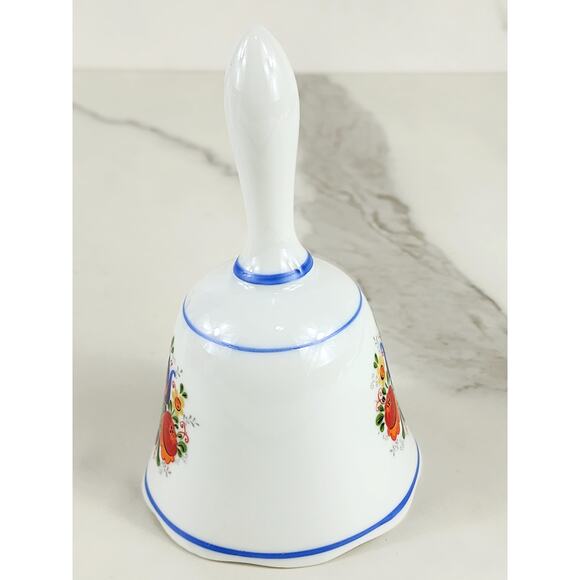 Reutter Bell White Porcelain 5 1/2" Blue Trim Orange Floral Design 20s Germany - Picture 4 of 12